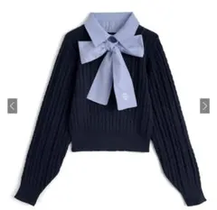 リボン付き2Wayレイヤード風ケーブルニットトップス k99394i GRL