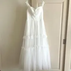 ウェディングドレス オフショルティアードロングスカートドレスリゾートウエディング