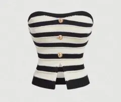 【美品】SHEIN ボーダーベアトップ ストライプベアトップ