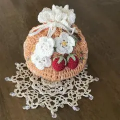 ✤レースのいちご付き巾着・小物入れ✤ハンドメイド