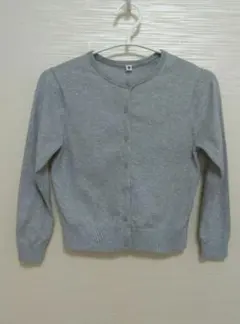 ユニクロ 140 コットンクルーネックカーディガン グレー