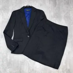 C503 美品 INDIVI スカートスーツ 上下 36 ストライプ 黒×青