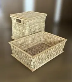 廃盤／無印良品／ブリ材／フタ付き フタ無しバスケット／2品セット／送料込みのサムネイル