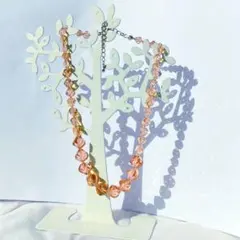 ピンククリスタル　ガラスビーズ　ネックレス　アジャスター　首飾り　多面カット