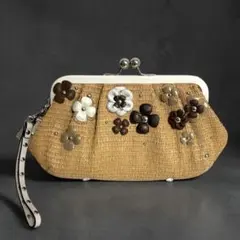 COACH コーチ ラフィア 花柄 がま口 カゴ　リストレット　クラッチ　極美品のサムネイル