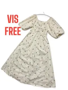 【VIS ビス】小花柄 刺繍 スクエアネック ワンピース FREE キナリ