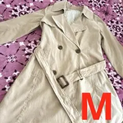 ベージュ トレンチコート ストライプ裏地 size：M