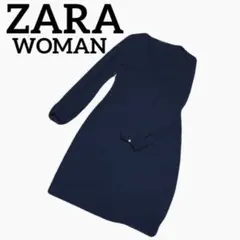ZARA WOMAN ★Vネック 長袖 ワンピース ビジューボタン