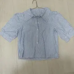 青と白のストライプ 半袖シャツ ワンサイズ