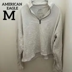 AMERICAN EAGLE【M】ホワイト ジップアップ スウェット 長袖 白色