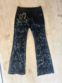 フレアデニム ブラック刺繍入り