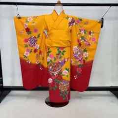 七五三★中古着物☆女の子☆四つ身☆黄色☆古典柄　u-276