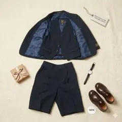 男の子フォーマルスーツ3点セット 130 黒 ストライプ 発表会 クリーニング済