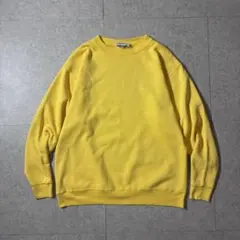 USA製80s90s クルーネックブランクスウェット無地イエロー黄短丈