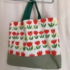 【チューリップ生地ラストのレッスンバック】ハンドメイド　レッスンバック　入園入学