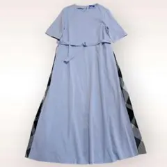 ブルーレーベルクレストブリッジ 半袖ロングワンピース チェック柄 ベルト付 38