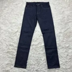 未使用級　ユニクロ　カイハラ　セルビッジ　デニム　スリム　ストレート　濃紺　赤耳