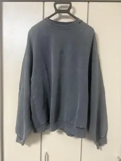 レミリーフ　ネイビーレーベル　グレー トレーナースウェットダメージ加工