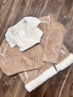 ベージュ スエード風 ムートンコート