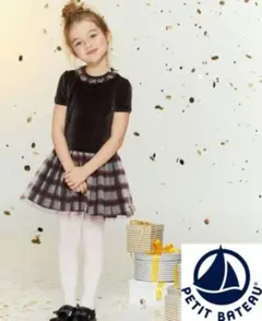 プチ・バトー　ベロアのチェックワンピース 8ans/128cm