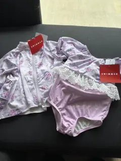 タグ付き新品セット　SWIMMER 薄紫色 花柄 ラッシュガード 水着 セット