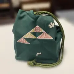 和装用緑色巾着バッグ