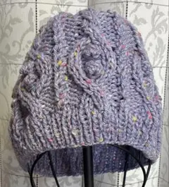 ハンドメイド手編みのニットの帽子薄紫系女性向け