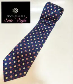 BVLGARI　シルクネクタイ　小紋柄　ネイビー　【セッテピエゲ】