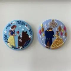 ディズニー　刺繍缶バッジ　美女と野獣　白雪姫