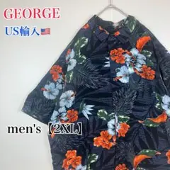 ●BA122【US輸入】ジョージ 半袖 アロハシャツ ブルー系 メンズ【2XL】のサムネイル