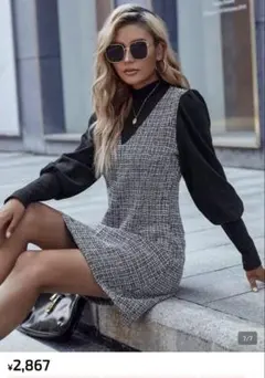 SHEIN ツーインワンミニワンピース 格子柄 Lサイズ