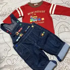 美品☆ミキハウス☆デニムオバーオール　トップスセット☆80