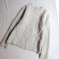 明るいグレーベージュ ケーブル編みセーター Mサイズ ベイフロー