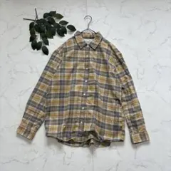 8280✾無印良品✾フランネルシャツ【M】長袖/チェック/イエロー/コットンのサムネイル