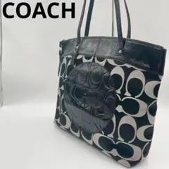 美品　コーチ　シグネチャー　トートバッグ　F18335 キャンバス×レザー　黒