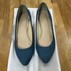 太ヒール　パンプス　スエード　青系　Mサイズ