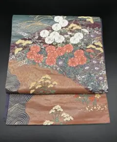 高級 正絹 袋帯 礼装 フォーマル 洒落帯　花柄　金糸　草花　稲穂　387