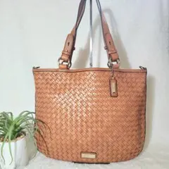 コールハーン✨レザートートバッグ 本革 編み込み ブラウン 肩掛け A4 バック