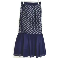 【シュガースプーン】花柄刺繍ギャザースカート　 F　紺　マーメイドライン