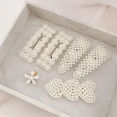 新品　フェイクパールビーズ ヘアクリップ ヘアピン 6個セット まとめ売り
