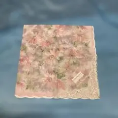 Rudolph Valentino 花柄ハンカチ　ピンクの花と端の波型がかわいいのサムネイル