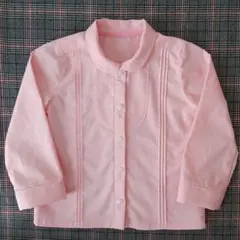 ハンドメイド　ピンク　キッズ　ブラウス【85】子供服　白　ボタン　トップス