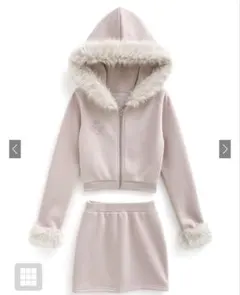 GRL ファー付きパーカー×ミニスカートスウェットセットアップ[pm413]