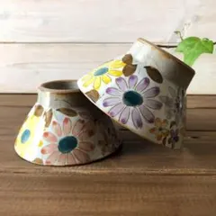 波佐見焼【新品・送料込】花ちらしお茶碗【ムラサキ・ピンク】2個のサムネイル