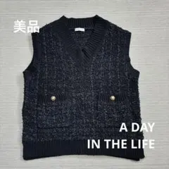 美品◆ A DAY IN THE LIFE ツイードライク Vネック ベスト 紺