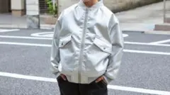 シルバー 合成皮革 ジャンパー