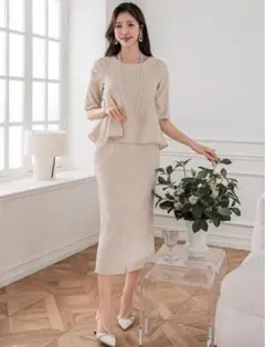 ベージュ スカートセットアップ 半袖　S 入学式入園式