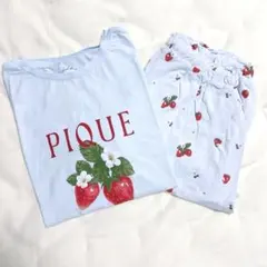 【新品タグ付】ジェラートピケ イチゴ　セットアップ　　ロゴ　上下セット ブルー