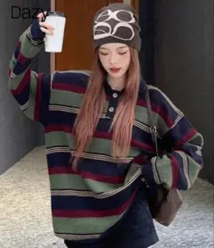 【 DAZY 】 長袖 ニット ストライプ オーバーサイズ