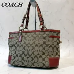 COACH トートバッグ シグネチャー ターンロック レッド